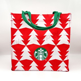 Starbucks กระเป๋าผ้าแคนวาส คริสต์มาส (ลายขาว-แดง)