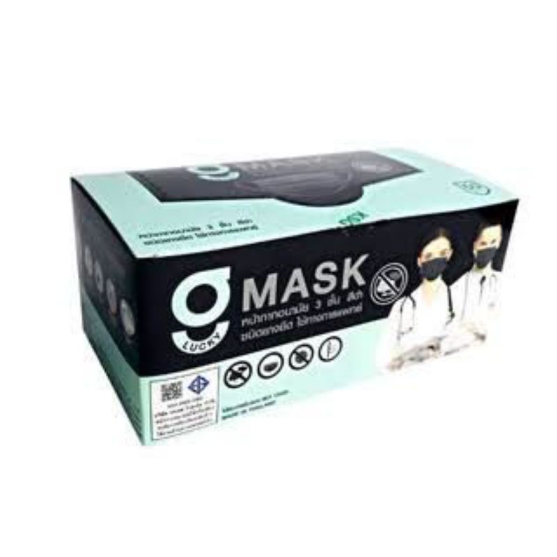 G-Lucky Mask หน้ากากอนามัยดำ แบรนด์ KSG. งานไทย 3 ชั้น (ขายยกลัง 20 กล่อง)