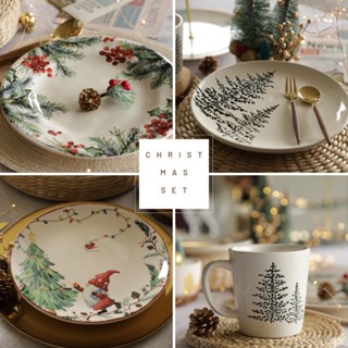 Violet Flamingo [พร้อมส่งจากไทย] จานลายซานต้า จานเซรามิคลายคริสต์มาส จานลายต้นคริสมาสต์ Christmas Plate