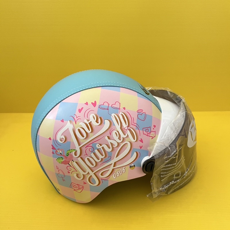 หมวกกันน็อคครึ่งใบ เลดี้ มอกใหม่ (หนังลาย) vtech ฟ้า