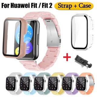 สาย + เคส สําหรับ Huawei Watch fit 2 / Huawei Watch fit เคส PC กระจก Huawei Watch fit 2 เคสพลาสติก Huawei fit 2 สาย พลาสติก สีลูกกวาด Huawei fit2 สาย