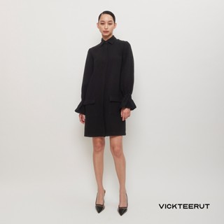 VICKTEERUT Re-Edition Long Sleeve Shift Dress เดรสคอปกทรงตรงแขนระบาย