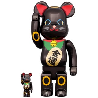 BE@RBRICK 招き猫 金運 黒メッキ 100％ &amp; 400％ แมวกวักสีดำ พร้อมส่ง