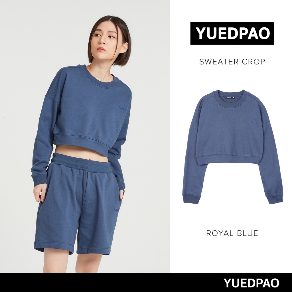 Yuedpao ยอดขาย No.1 รับประกันไม่ย้วย 2 ปี sweater เสื้อยืดเปล่า เสื้อยืดสีพื้น เสื้อยืดSweater crop สี Loyal blue