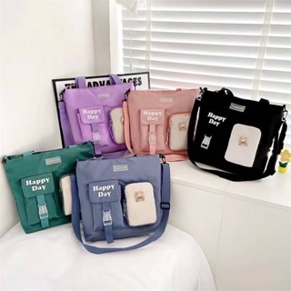 ใส่โค้ด KDE33BAL ลดทันที 10.-Girls Letter Graphic Buckle Decor Shoulder Tote Bag กระเป๋าสะพายไหล่--J05-