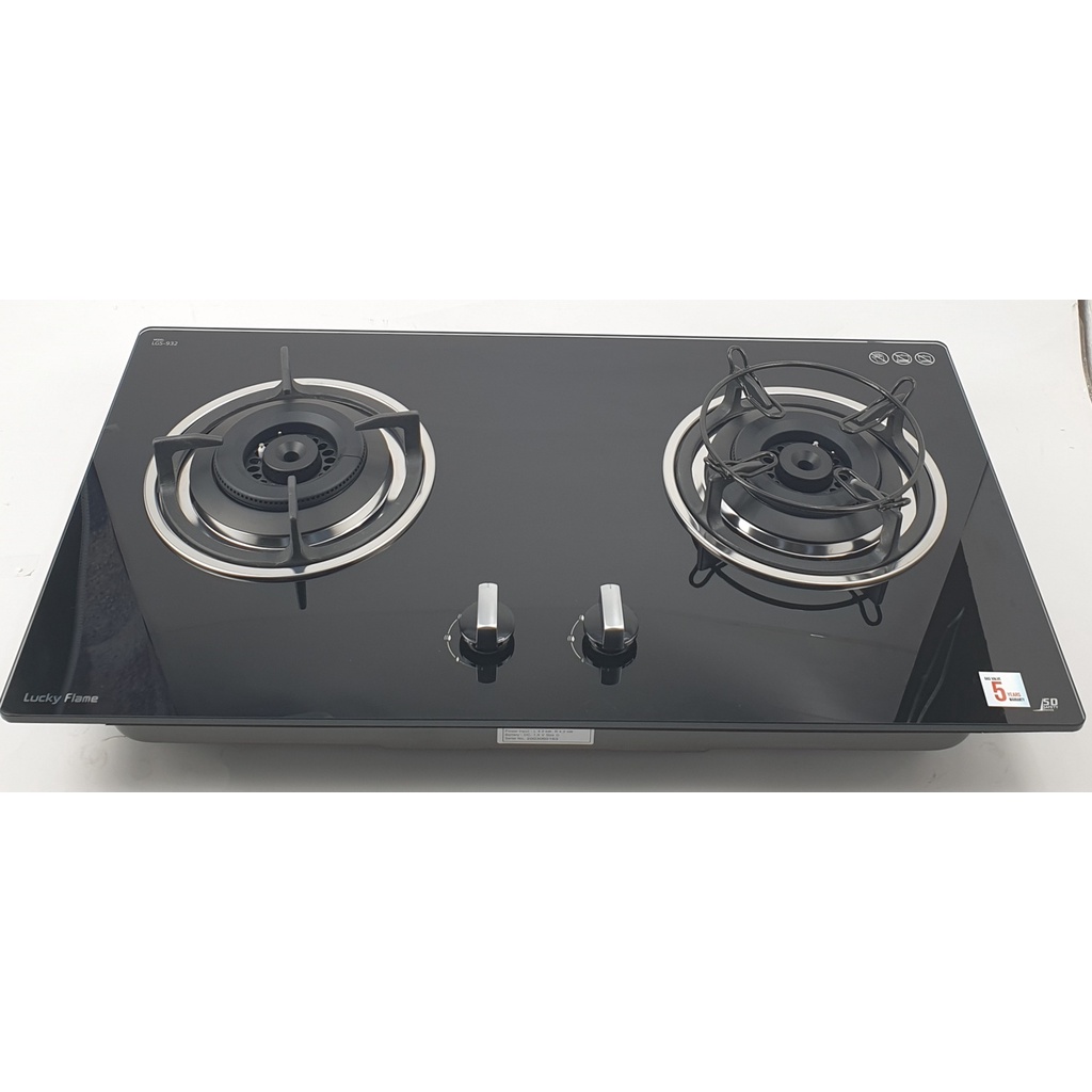 GlobalHouse LUCKY FLAME เตาแก๊สแบบฝังหน้ากระจก 2 หัวเตา รุ่น  LGS-932 สีดำ สินค้าของแท้คุณภาพดี