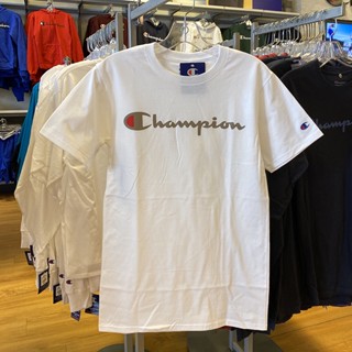 เสื้อยืดคอกลม แขนสั้น ผ้าฝ้าย พิมพ์ลายโลโก้ตัวอักษร Champion Cursive สวมใส่สบาย สไตล์คลาสสิก สําหรับคู่รัก