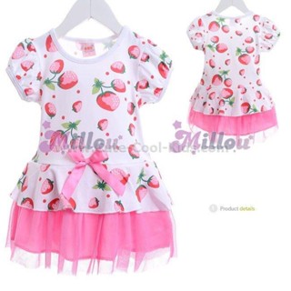 Dress-187 เดรส ชุดกระโปรงเด็กหญิง ลาย strawberry Size-110 (4-5Y)