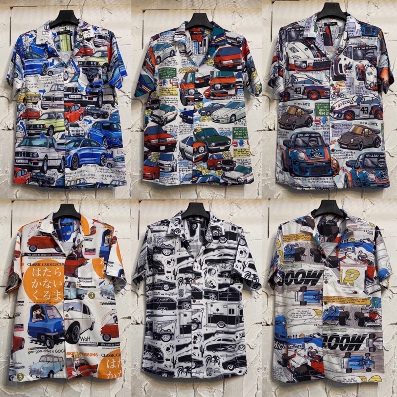 เสื้อฮาวายลายรถ car hawaii ไซส์ m l xl 2xl 3xl 4xl ผ้าไหมซาตินอิตาลี่ % ผ้านิ่มสวมใส่สบายไม่ร้อน ใส่ได้ทั้งชายและหญิง