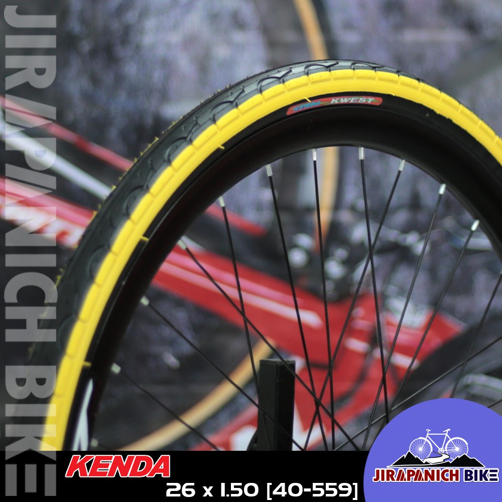 (ลดสูงสุด150.- พิมพ์DD215S)ยางนอกจักรยาน KENDA รุ่น KWEST ขนาด 26x1.50 นิ้ว ลายเรียบ (ขอบเหลือง 26 นิ้ว)
