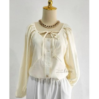 Siwashop แขนยาว ผูกโบว์ น่ารัก สีเหลืองอ่อน