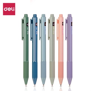 Deli ปากกาเจล หมึกดำ 0.5 mm ปากกาดำ ปากกาหมึกเจล แห้งเร็ว ปากกาด้ามจับยางนุ่ม ปากกากด แบบสุ่มสี พาสเทล เครื่องเขียน