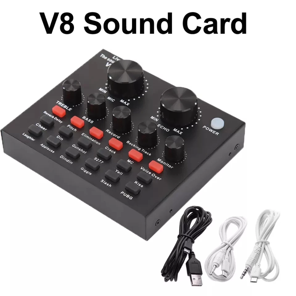 ซาวด์การ์ดเสียง V8 Sound card มีบลูทูธ เกรดA ซาวด์การ์ดเสียงV8 อุปกรณ์สตรีมเมอร์ อุปกรณ์ทำเพลง