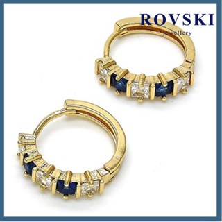 Rovski พร้อมส่ง ต่างหู ชุบทอง 18k ประดับเพชร ไพลิน ทรงสี่เหลี่ยม แฟชั่นสไตล์เกาหลี สําหรับผู้หญิง งานหมั้น งานแต่งงาน