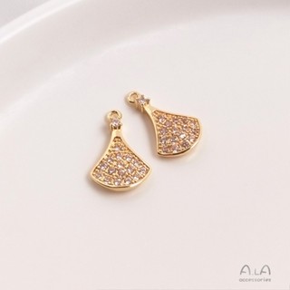 จี้สร้อยคอ ต่างหู รูปพัด ประดับเพทาย ชุบทอง 14K ฝังเพทาย ขนาดเล็ก diy