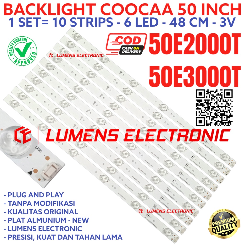 COOCAA LED TV BACKLIGHT 50 INC 50E2000 50E30000 50E2000T 50E30000T T 50E BL LIGHT 6K 3V 6 ปุ่ม 6LED 