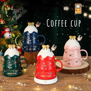 【Palm Fun】 500ml Christmas Coffee Cup คริสมาส  ถ้วยกาแฟต้นคริสต์มาส ถ้วยกาแฟส่งช้อน