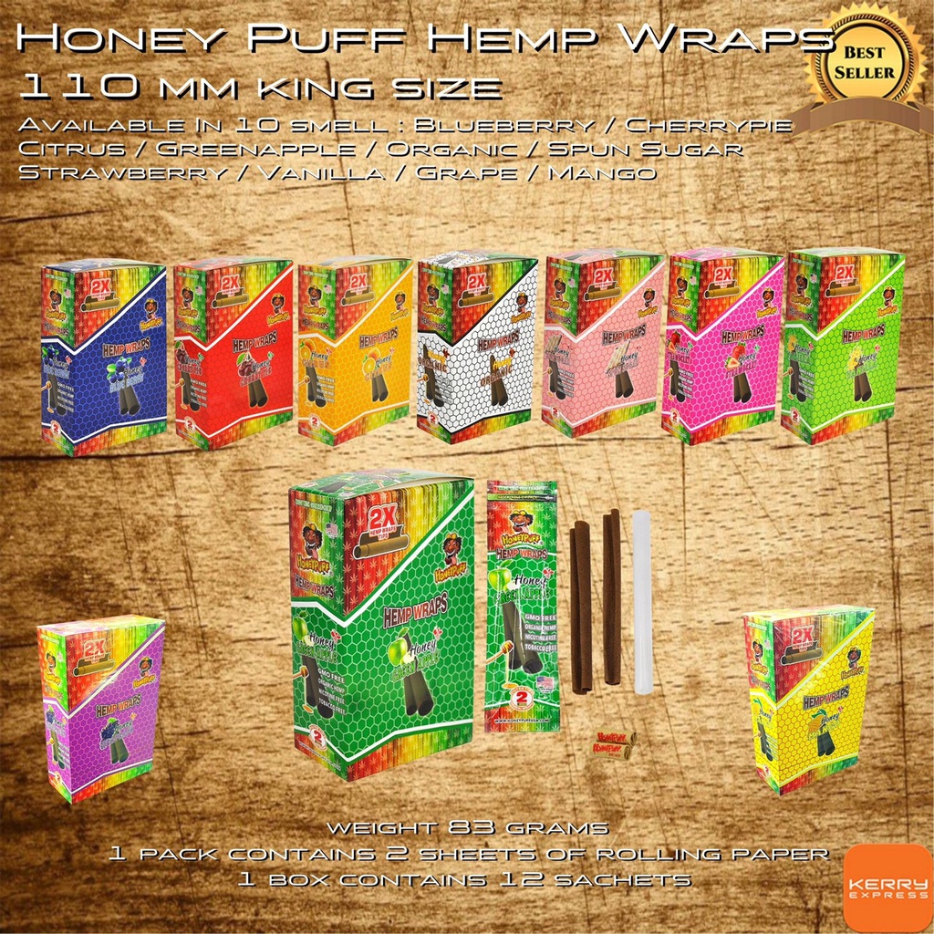 กระดาษโรล กระดาษบลั้น สำเร็จรูป กลิ่นผลไม้ Honey Puff Hemp Wraps 110 mm. Available In 10 Flavors มีให้เลือก 10 กลิ่น