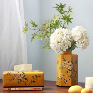 Ceramic Kitchen Napkin Carton Porcelain Bathroom Tissue Box Removable Tabletop Decoration Pastoral Style Yellow/Blue 25.