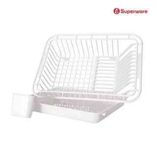 Srithai Superware ที่คว่ำจานชามพลาสติก ตะกร้าคว่ำจาน แบบโล่ง มีถาดรองน้ำทิ้ง และที่ใส่ช้อนส้อม รุ่น B-150