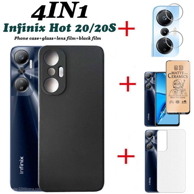4 in 1 เคสโทรศัพท์มือถือ ซิลิโคนนิ่ม สีแคนดี้ พร้อมฟิล์มเซรามิค หน้าจอ ฟิล์มเลนส์ และฝาครอบด้านหลัง สําหรับ Infinix Hot 20 4G 5G Hot 20S