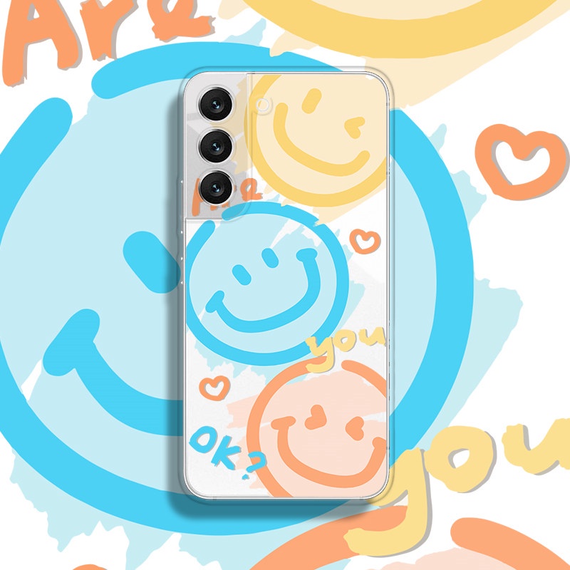 เคสโทรศัพท์มือถือแบบนิ่ม ใส ลายหน้ายิ้ม สีหวาน สําหรับ Samsung S20 S23 FE S21 FE A34 A54 S23 S20 S21 S22 Plus S22 Ultra Note 8 9 10 Plus 20 Ultra 5G