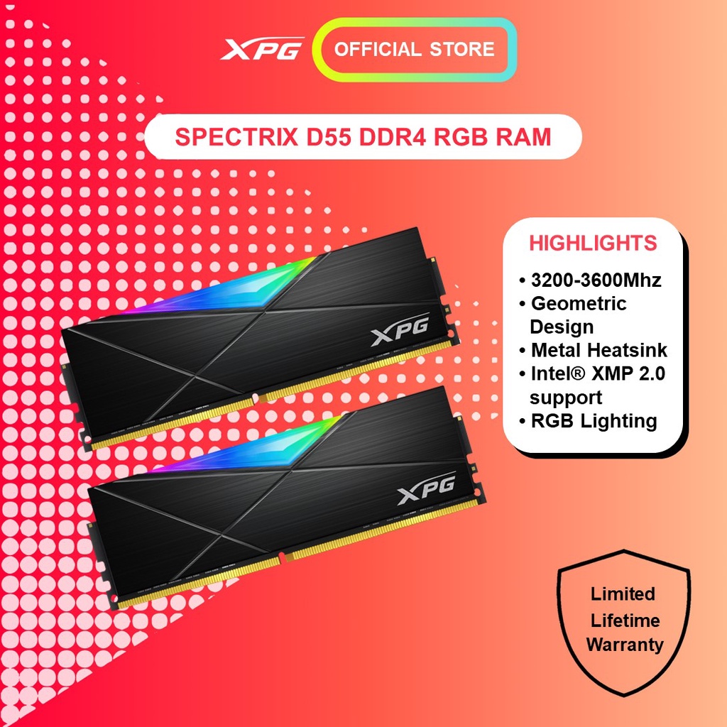 แรม ADATA D55 DDR4 3200/3600 16GB/32GB (XPG) BLACK EDITION