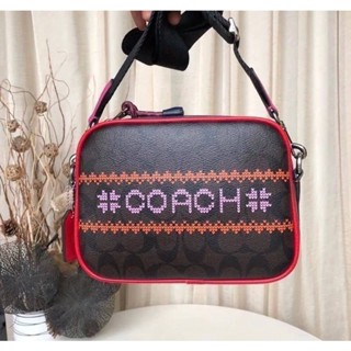 COACH  DEMPSEY CAMERA BAG IN SIGNATURE CANVAS WITH FAIR ISLE GRAPHIC (COACH C1541) QB/BROWN/1941 RED MULTI