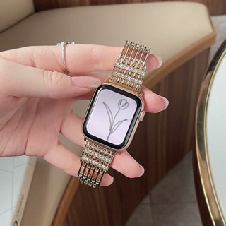 สายนาฬิกาข้อมือสเตนเลส ประดับเพชรเทียม คุณภาพสูง สําหรับ Apple Watch Series Ultra 8 7 6 SE 5 4 3 2 1 42 44 45 49 มม. 38 40 41 มม.