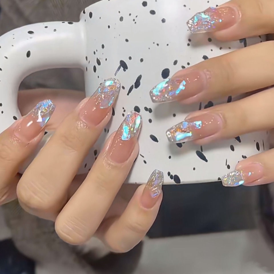 Blingbling เล็บปลอม ประดับเพชรออโรร่า สีใส สไตล์แฟรี่ สําหรับเด็กผู้หญิง