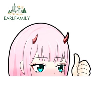 Earlfamily สติกเกอร์ ลายอนิเมะ Zero Two Peeker กันน้ํา 13 ซม. x 8.5 ซม. สําหรับติดตกแต่งรถยนต์