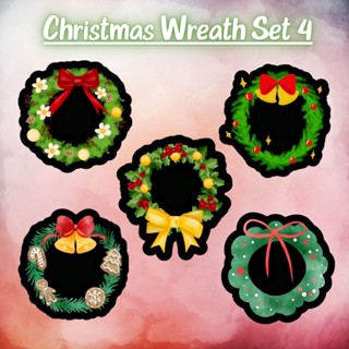 แผ่นสติกเกอร์รีดร้อน ลาย christmas wreath แต่งเสื้อ ตัวรีดติดเสื้อ มีกาว