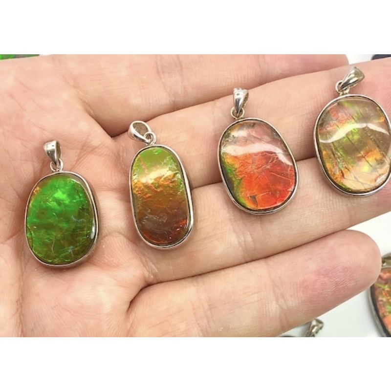 1Pc Natural Rare Canadian Ammolite Pendant with 925 silver / Ammolite Opal pendent / High Quality Am