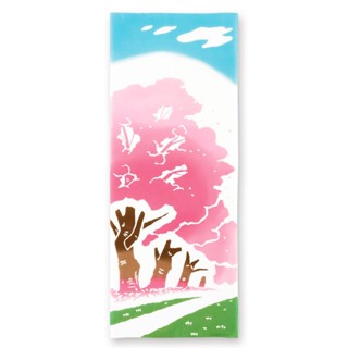 [50139] Tenugui - ผ้าเทนูกุย ผ้าญี่ปุ่น ผ้าอเนกประสงค์ : ลายต้นซากุระ (桜並木, Cherry Blossom Trees)