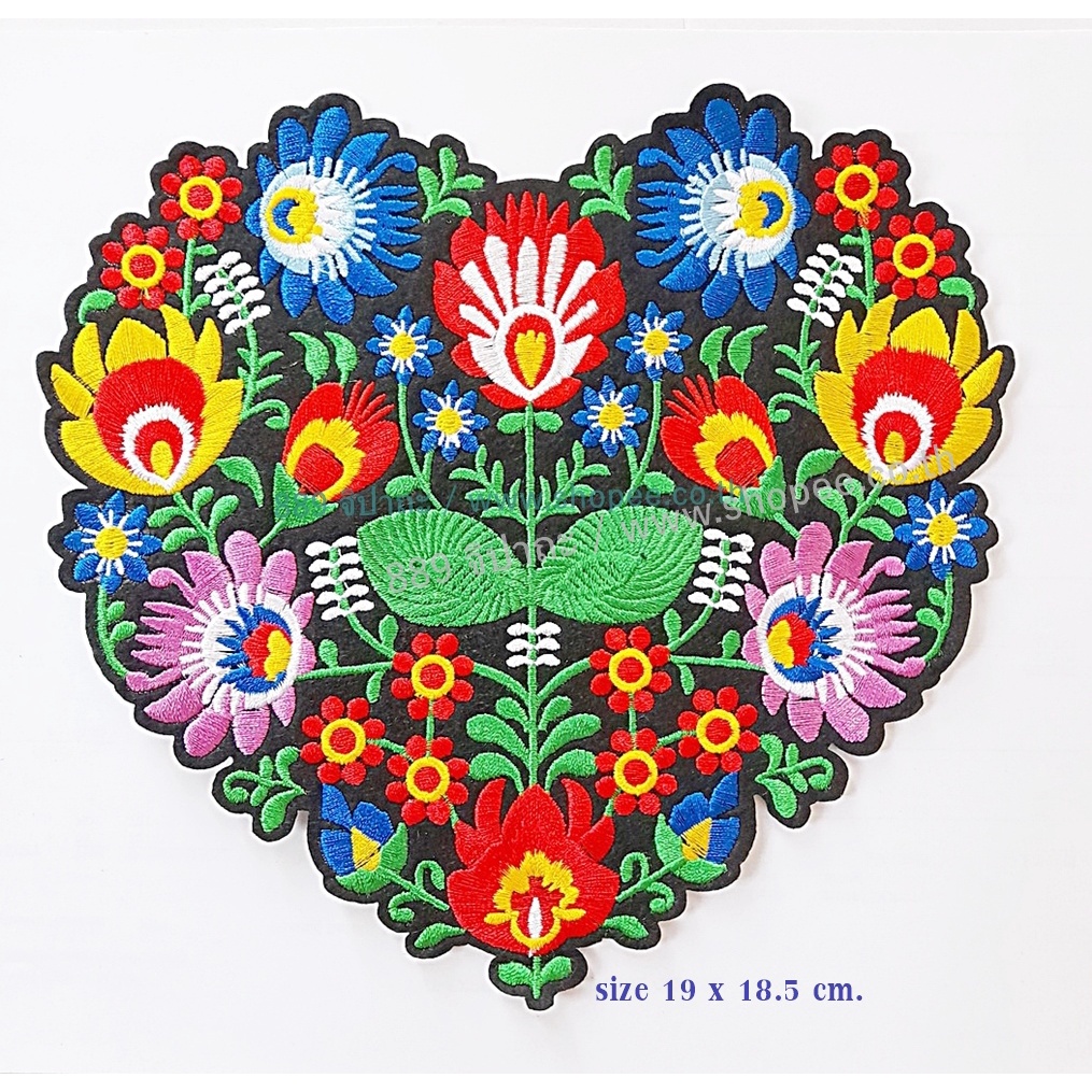 ตัวรีด ติดเสื้อ ขนาดใหญ่ ความรัก หัวใจ ดอกไม้ สีสันสดใส Love Heart Iron on patch อาร์มติดเสื้อ ตัวรี