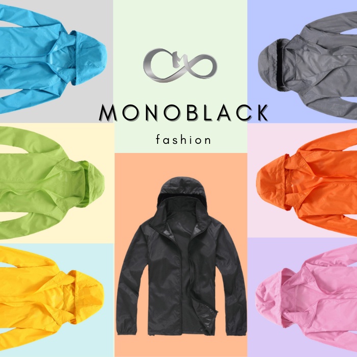 MONOBLACK เสื้อกันยูวี เสื้อกันแดด กันลม ผ้าบางเบาใส่สบาย ฮู้ดพับเก็บได้มีถุงใส่ UPF50 (ส่งจากไทย1-2 วัน)