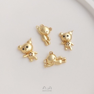 จี้สร้อยคอ สร้อยข้อมือ ต่างหู ชุบทอง 14K ประดับเพทาย รูปหมีน่ารัก แฮนด์เมด diy