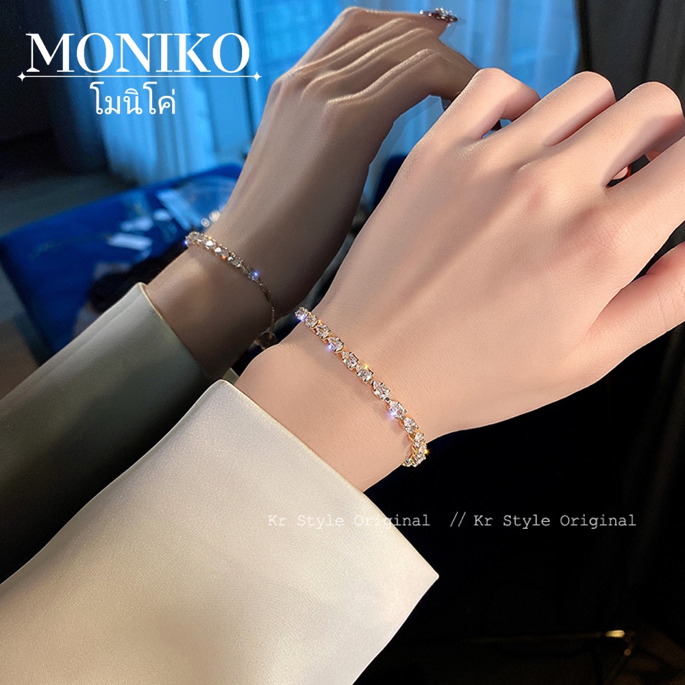 MONIKO สร้อยข้อมือทองคำประดับเพชร กำไลผู้หญิง กำไลเคลือบเงา