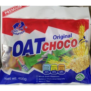 Oat​ Choco​ ข้าวโอ๊ตแท่ง​ รส​ดั้งเดิม​ ขนมธัญพืช​ข้าวโอ๊ตคอนแฟลก​ ยี่ห้อ​ Twin​ Fish บรรจุ​ 400​ กรัม​ โดย​กินจริงกินจัง