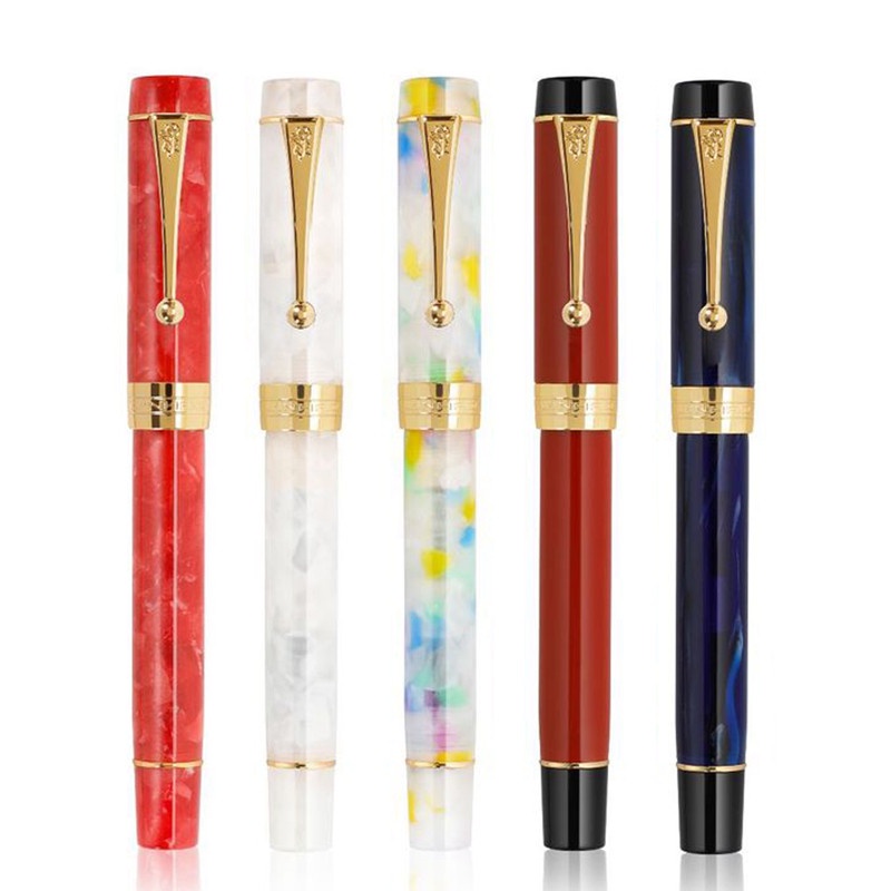 Jinhao 100 Series Fountain ปากกาหลากสีอะคริลิค Barrel Fine Nib Gold Trim สํานักงานธุรกิจลายเซ็นโรงเรียนหมึกปากกา
