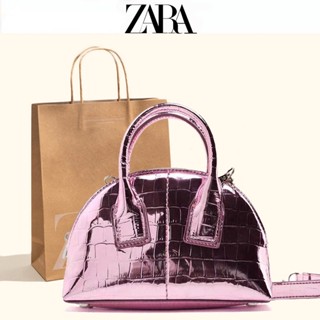 Zara กระเป๋าสะพายไหล่ สะพายข้าง หนังเทียม ขนาดเล็ก แต่งสายโซ่คล้อง สีแดงกุหลาบ แฟชั่นฤดูใบไม้ร่วง