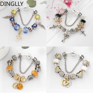 Dinglly สีทอง &amp; สีเงิน ลูกปัดสิงโต สร้อยข้อมือ เสน่ห์ สําหรับผู้หญิง DIY สีเงิน สร้อยข้อมือหัวใจ