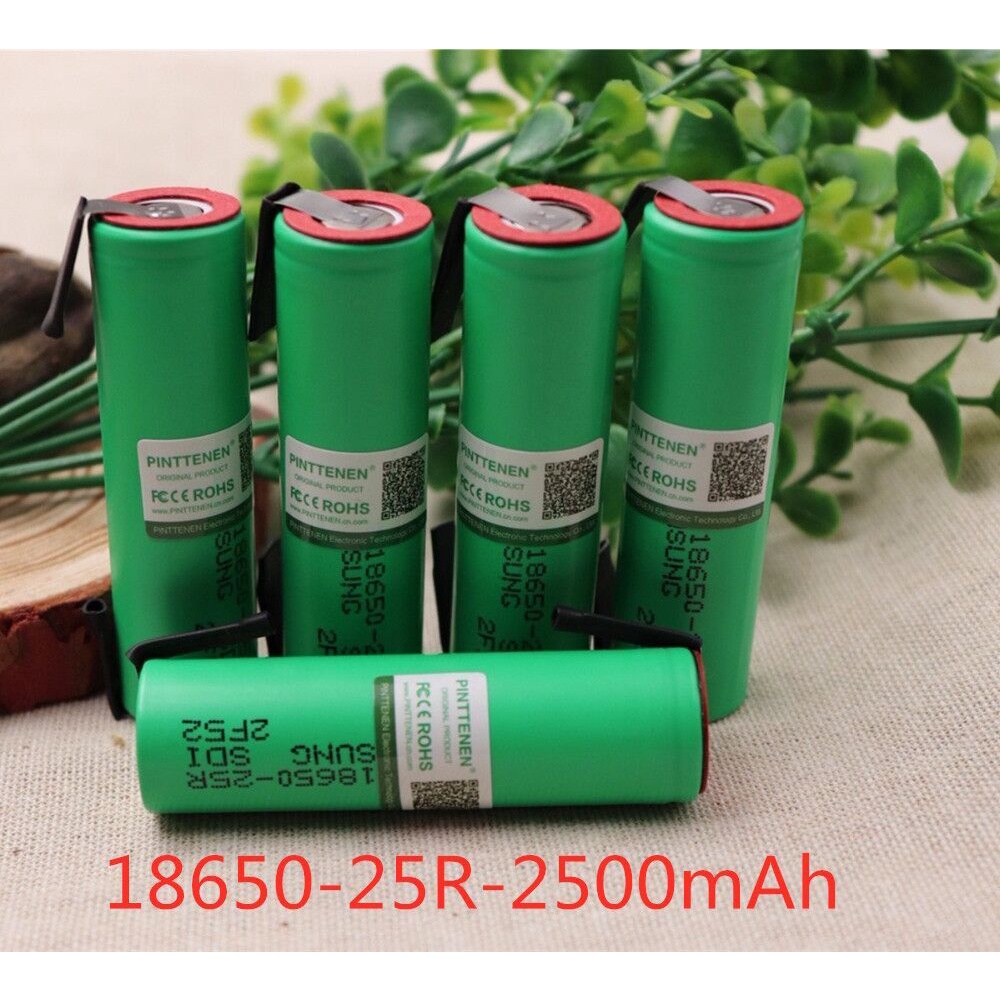 100% ใหม่18650แบตเตอรี่2500MAh 3.7V INR18650 25R 20A Discharge สูงเชื่อมนิกเกิลแผ่นแบตเตอรี่ลิเธียมไ