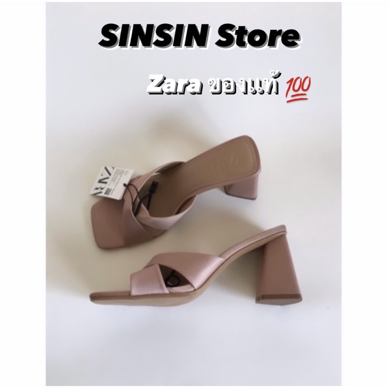 STOCKพร้อมส่ง35-39 ZARAของเเท้จากShop รองเท้าส้นหนาสูง3.5” สายคาดผ้าไหมซาติน