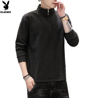 Playboy Half Open Collar Double-sided Rabbit Velvet Long Sleeved T-shirt Base