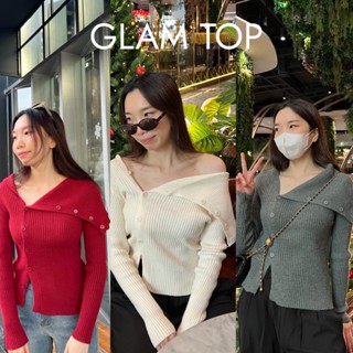 UIUI | glam top เสื้อปาดไหล่ กระดุมเปิดข้าง ไหมพรม