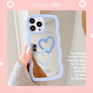 [พร้อมส่ง ขายส่ง] เคสโทรศัพท์มือถือแบบกระจกใส ลายหัวใจ ลูกไม้ สําหรับ iPhone 14 13 12 11 promax XS XR xsmax se2020 6 7 8plus mini