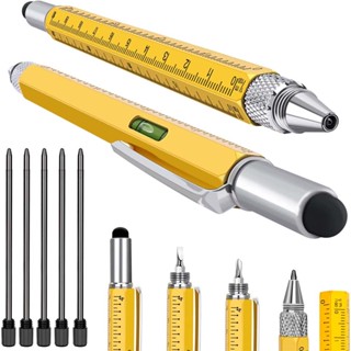  Multifunctional 6-in-1 screwdriver, level gauge, scale pen, tool pen, ballpoint pen, level gauge, scale ruler, cross slot screwdriver, touch screen pen