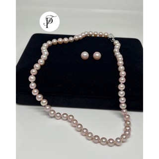 Edison Pearl Necklace &amp; Earring 💜💜 สีม่วง ของจริงสีสวยค่า