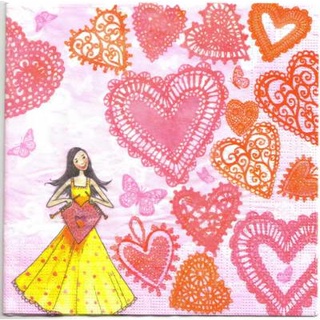 Pladao Napkin ภาพ Valentine สาวถัก หัวใจ โครเช หลายขนาด กระดาษ แนพกิ้น สำหรับงานศิลปะ เดคูพาจ decoupage ขนาด L 33x33